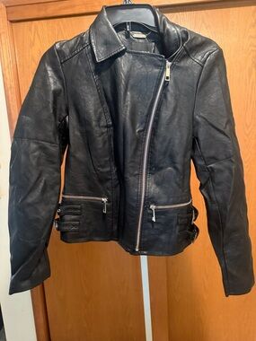 a.n.a Black Faux Leather Asymmetric Zip Moto Jacket